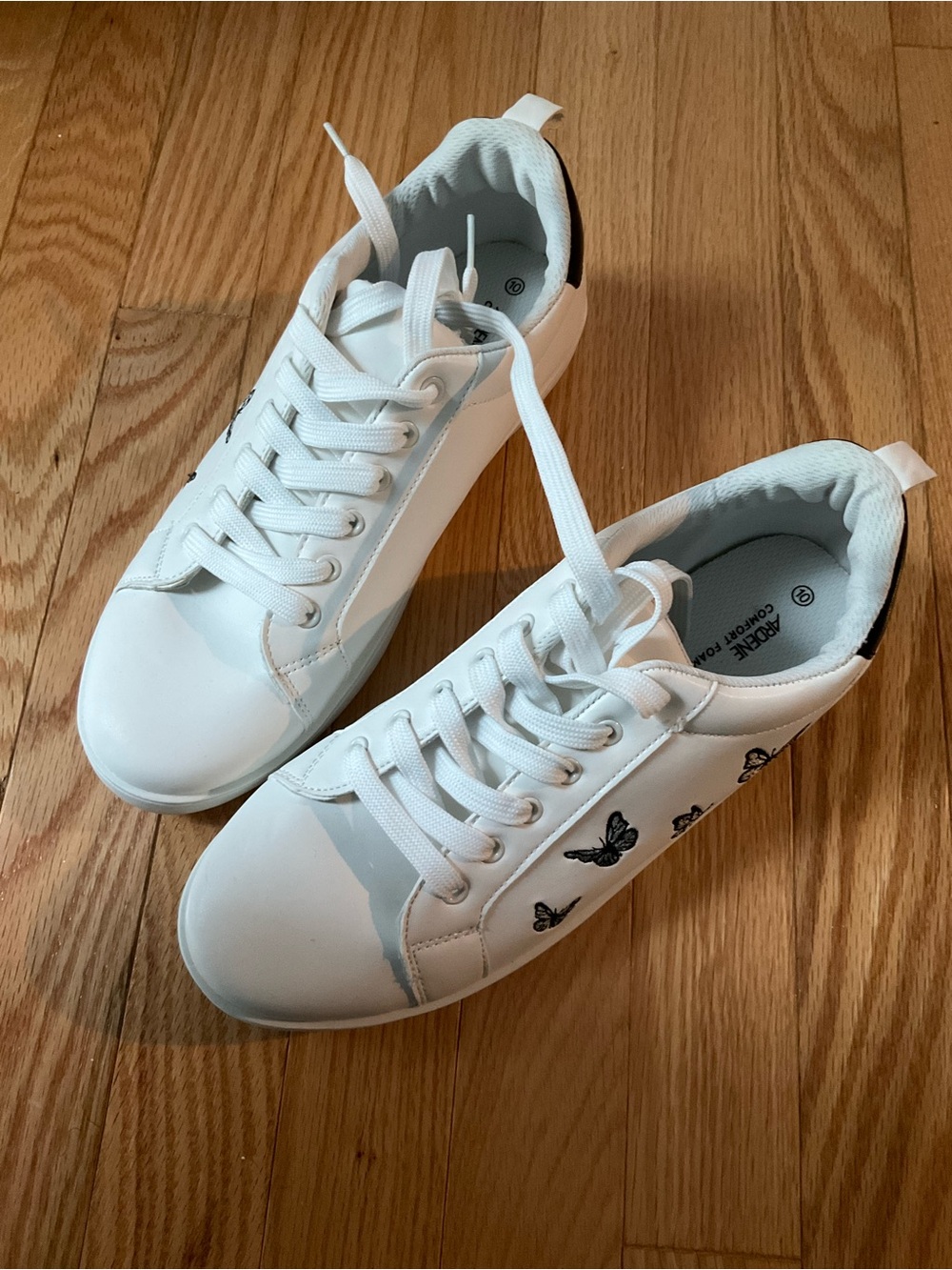 Ardene White Lace-Up Sneakers with Black Butterfly Accents Size 10